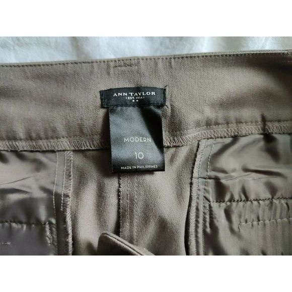 Ann Taylor Modern Fit Chino Pants Career Dress Slacks Brown Flat Front Size 10 - Picture 3 of 10